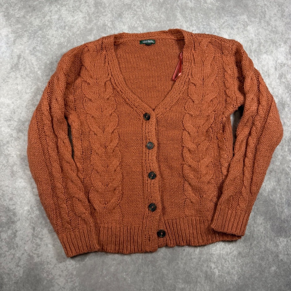 Wild Fable Rust Orange Cable Knit V-Neck Button Front Cardigan Sweater XS